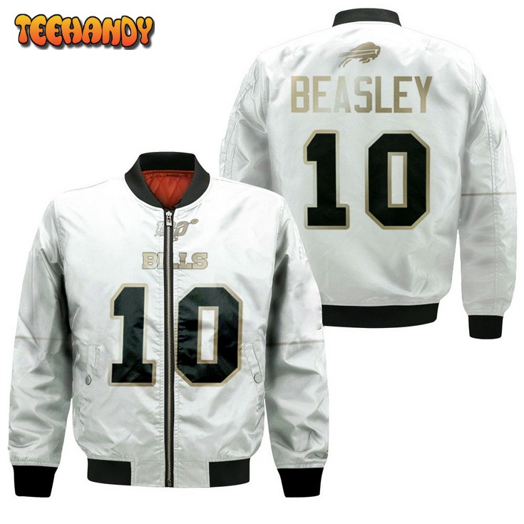 Buffalo Bills Cole Beasley #10 Nfl White 100th Season Golden Edition Bomber Jacket