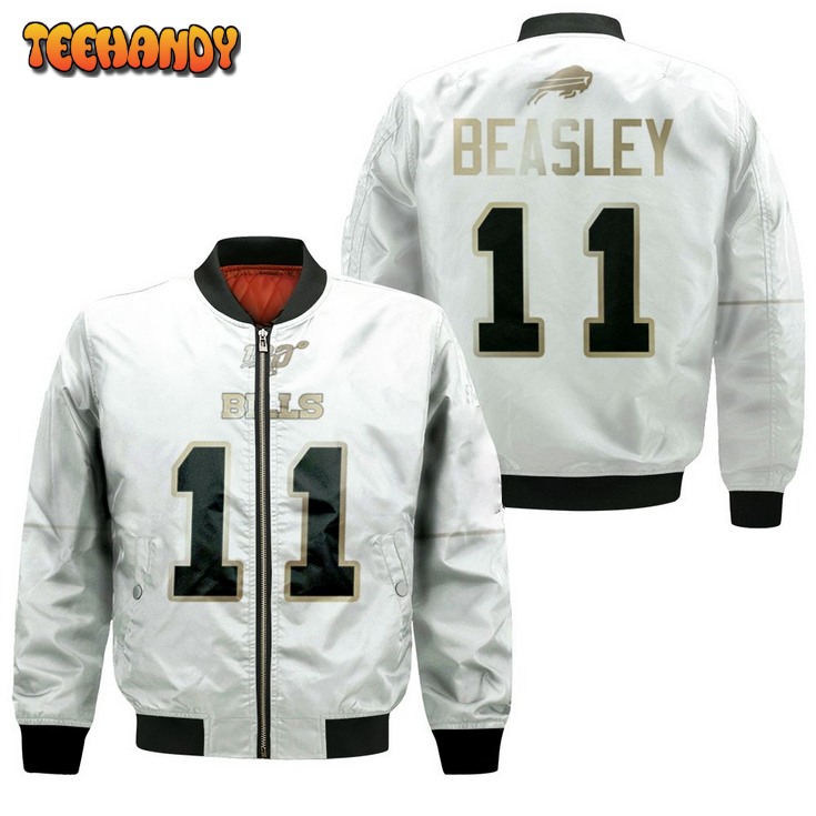 Buffalo Bills Cole Beasley #11 Nfl White 100th Season Golden Edition Bomber Jacket