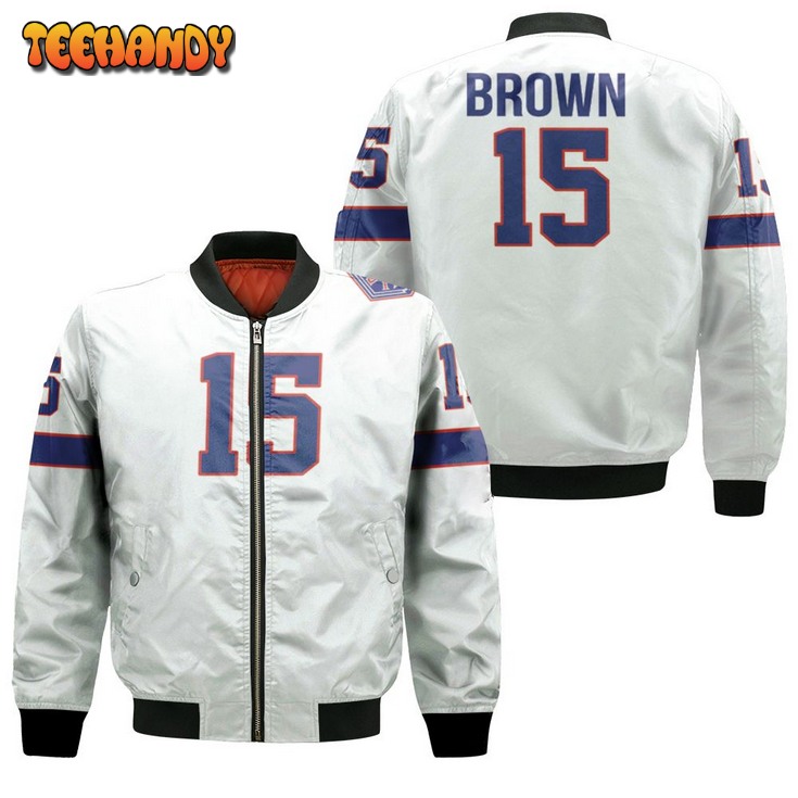 Buffalo Bills John Brown #15 Great Player Nfl American Football Team White Bomber Jacket