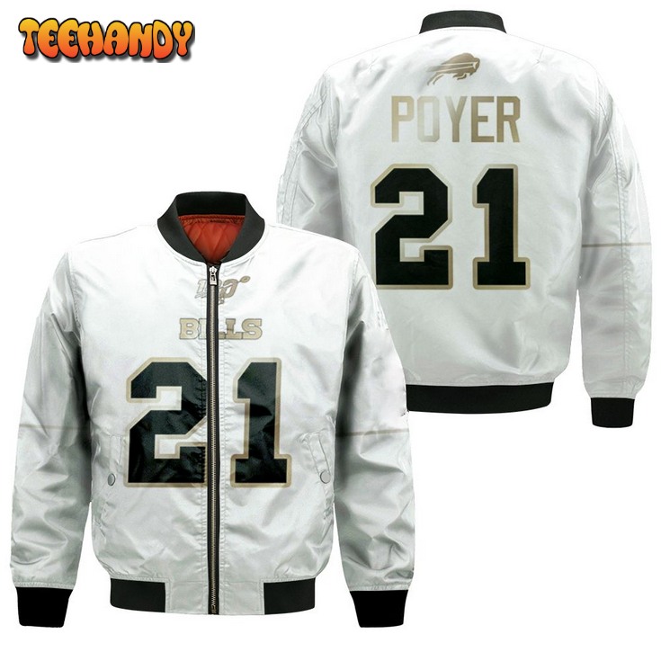 Buffalo Bills Jordan Poyer #21 Nfl White 100th Season Golden Edition Bomber Jacket