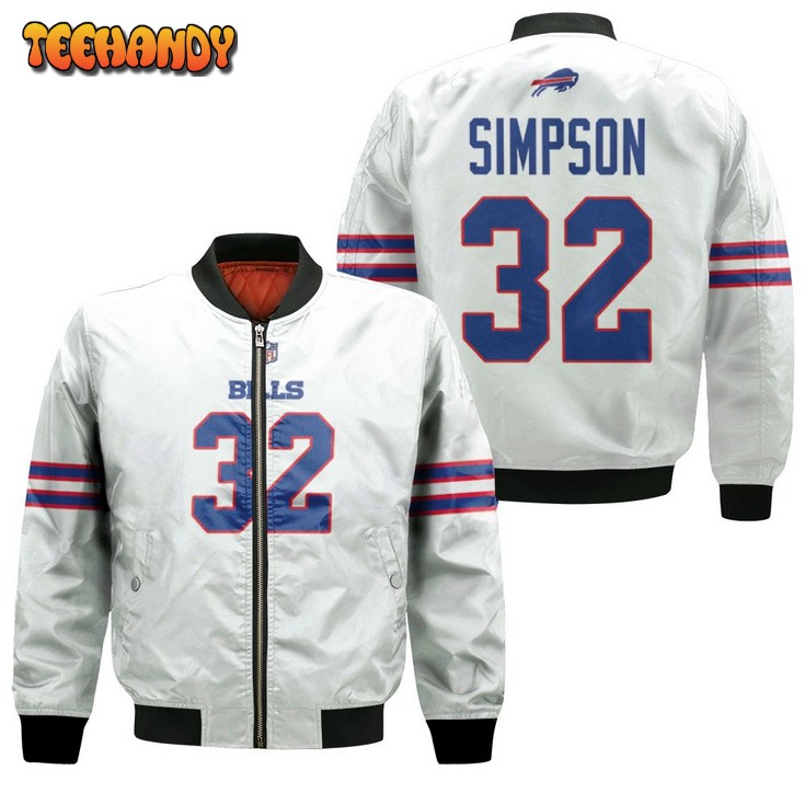 Buffalo Bills O J Simpson #32 Nfl Great Player American Football Team Game White Bomber Jacket