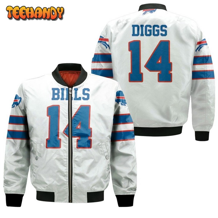 Buffalo Bills Stefon Diggs 14 White Jersey Inspired Style Bomber Jacket