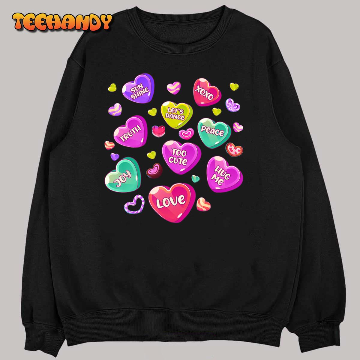 Funny Candy Valentines Day Hearts Trendy Womens Men Girls T-Shirt