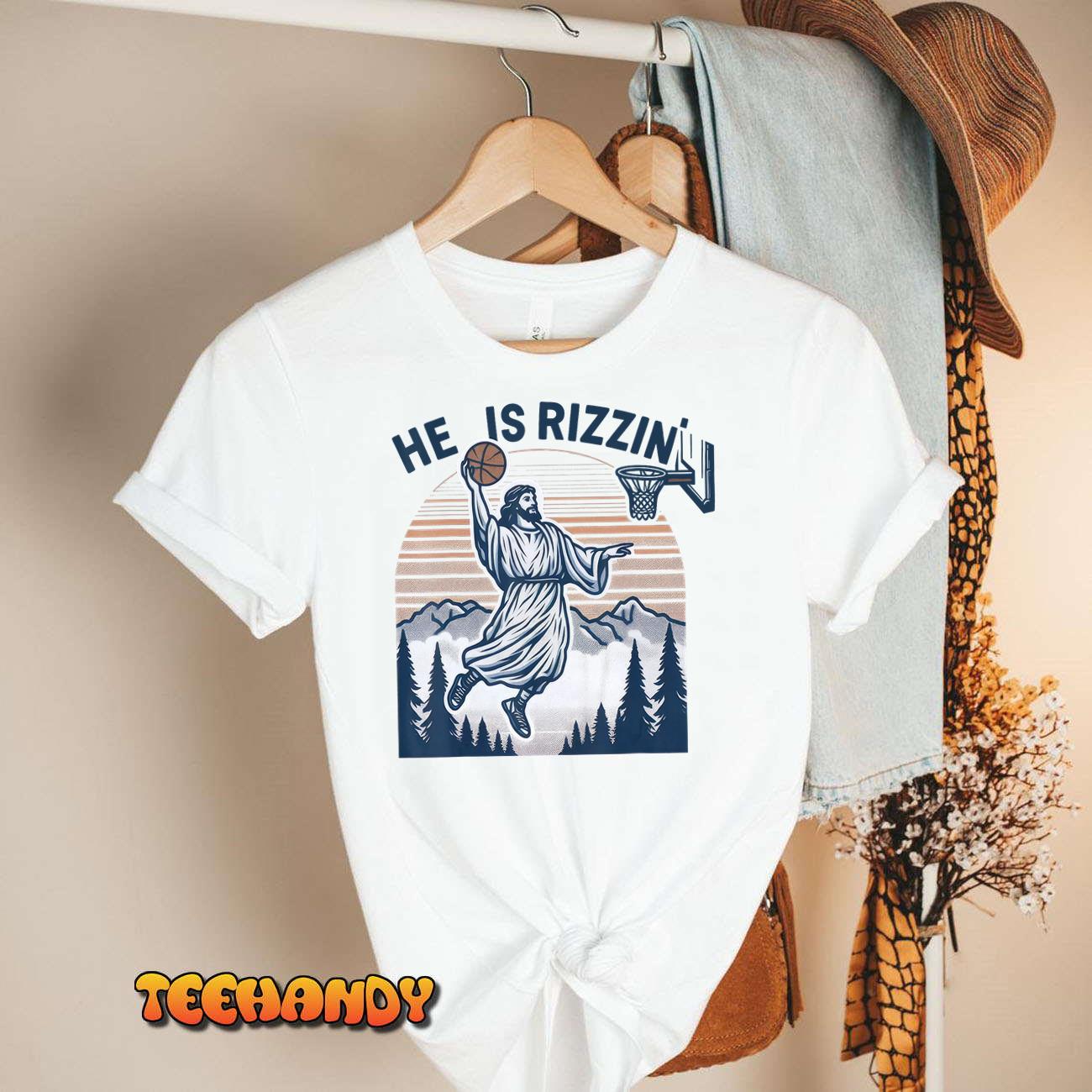 He Is Rizzin Shirt Basketball Jesus Retro Easter Christian T-Shirt