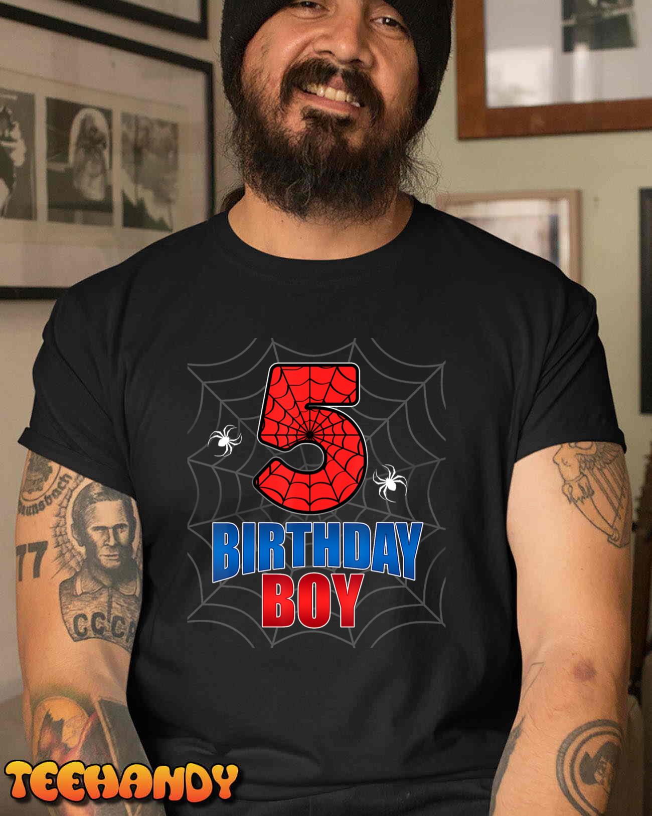 Spider Web Five 5 Years Old 5th Birthday Boy Party Kids T-Shirt