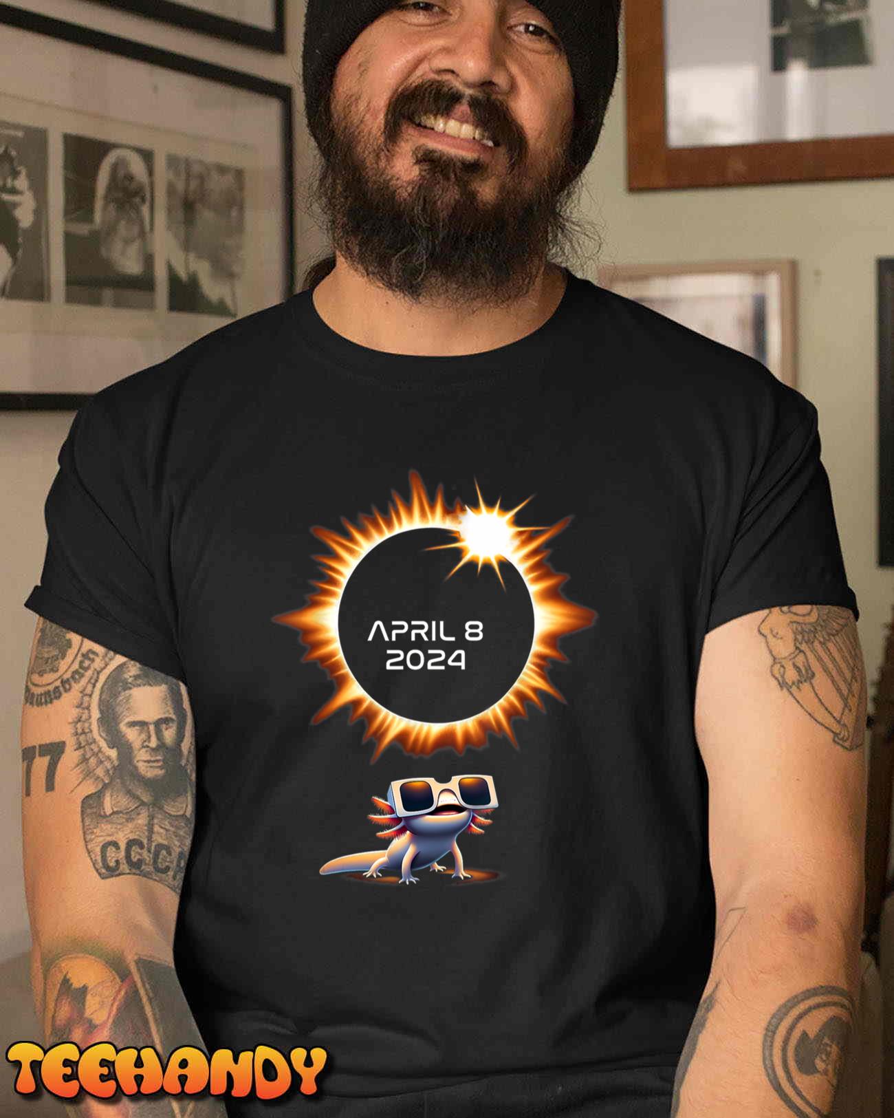 Total Solar Eclipse Shirt 2024 Axolotl in Astronomy Glasses T-Shirt