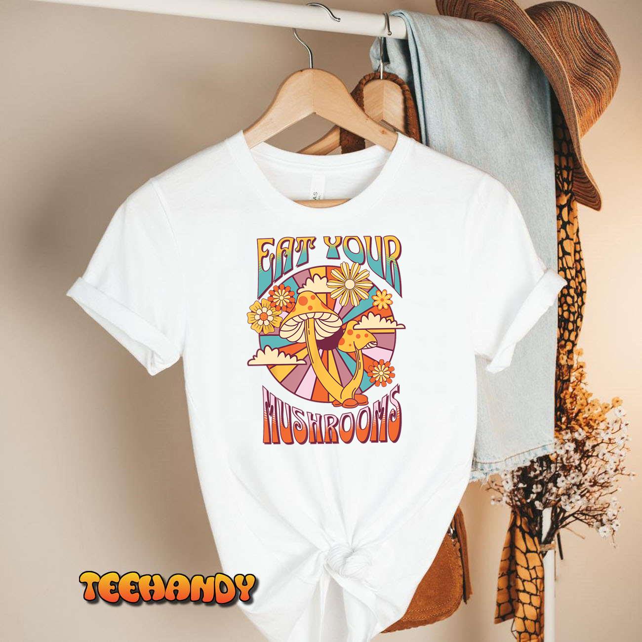 Eat Your Mushrooms Colorful Mushrooms Retro Style T-Shirt