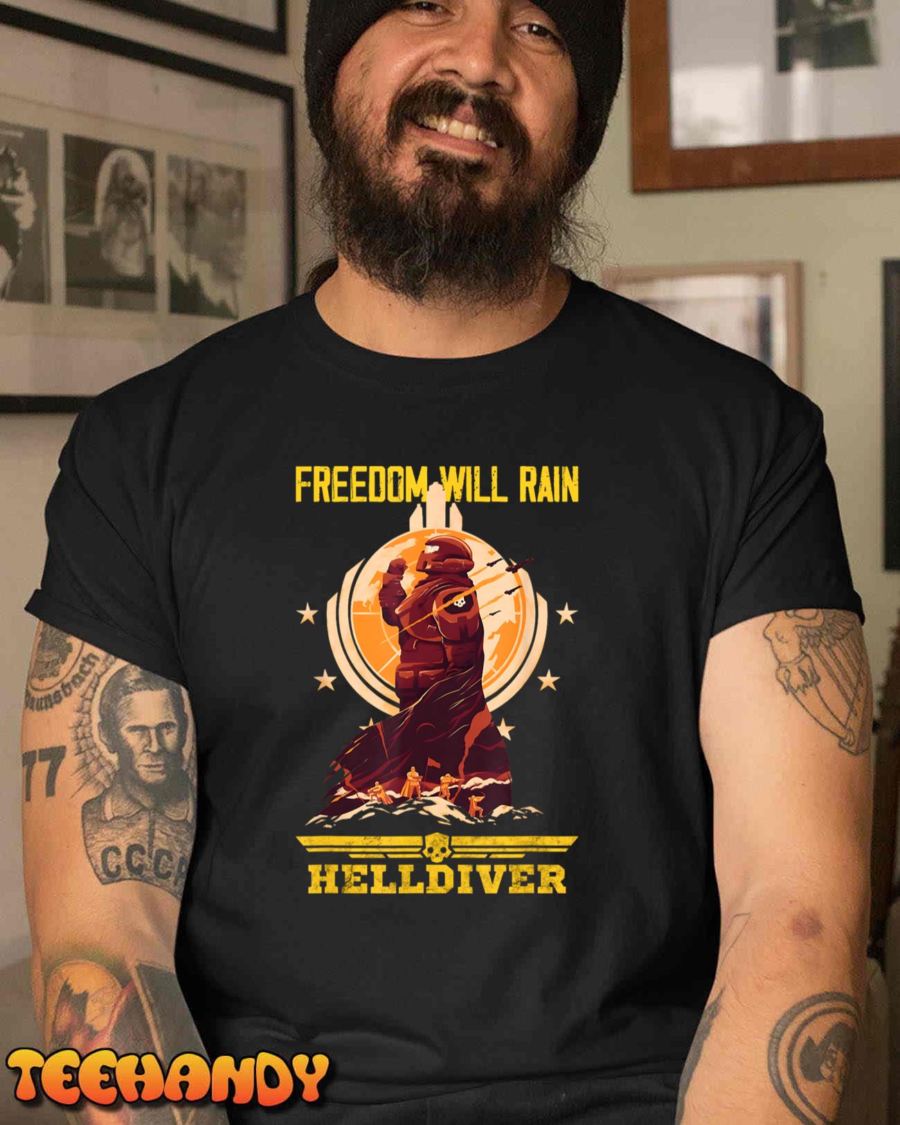 Freedoom Will Rain Game Platform Helldivers Hero For Men T-Shirt