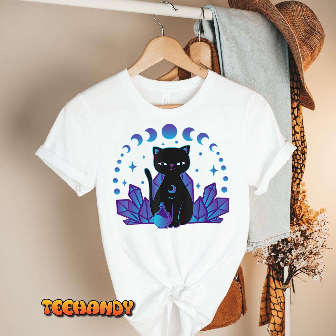 Kawaii Pastel Goth Cat Anime Manga Crystal Black Witchy T-Shirt