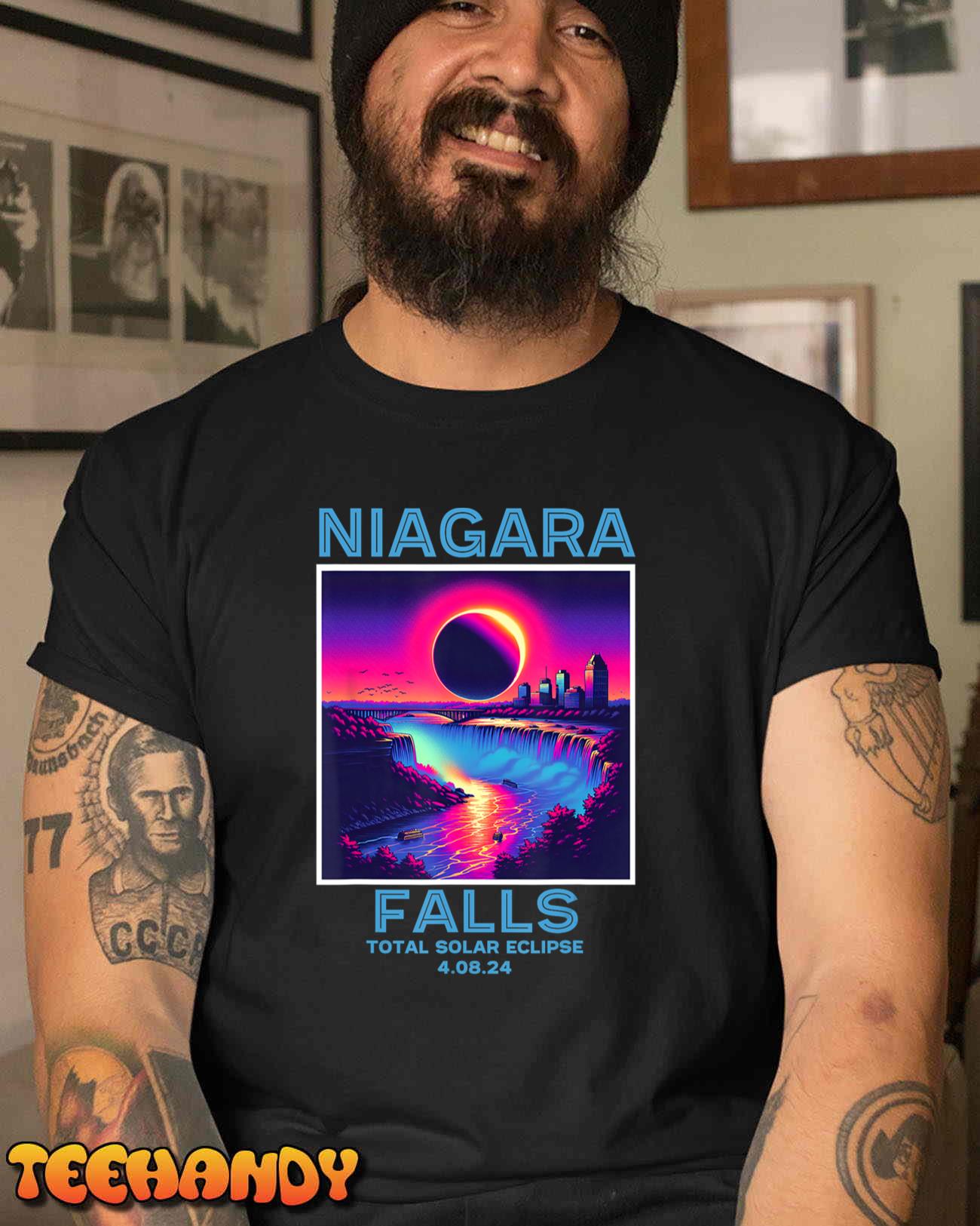 Niagara Falls Total Solar Eclipse 2024 80s New York Canada T-Shirt