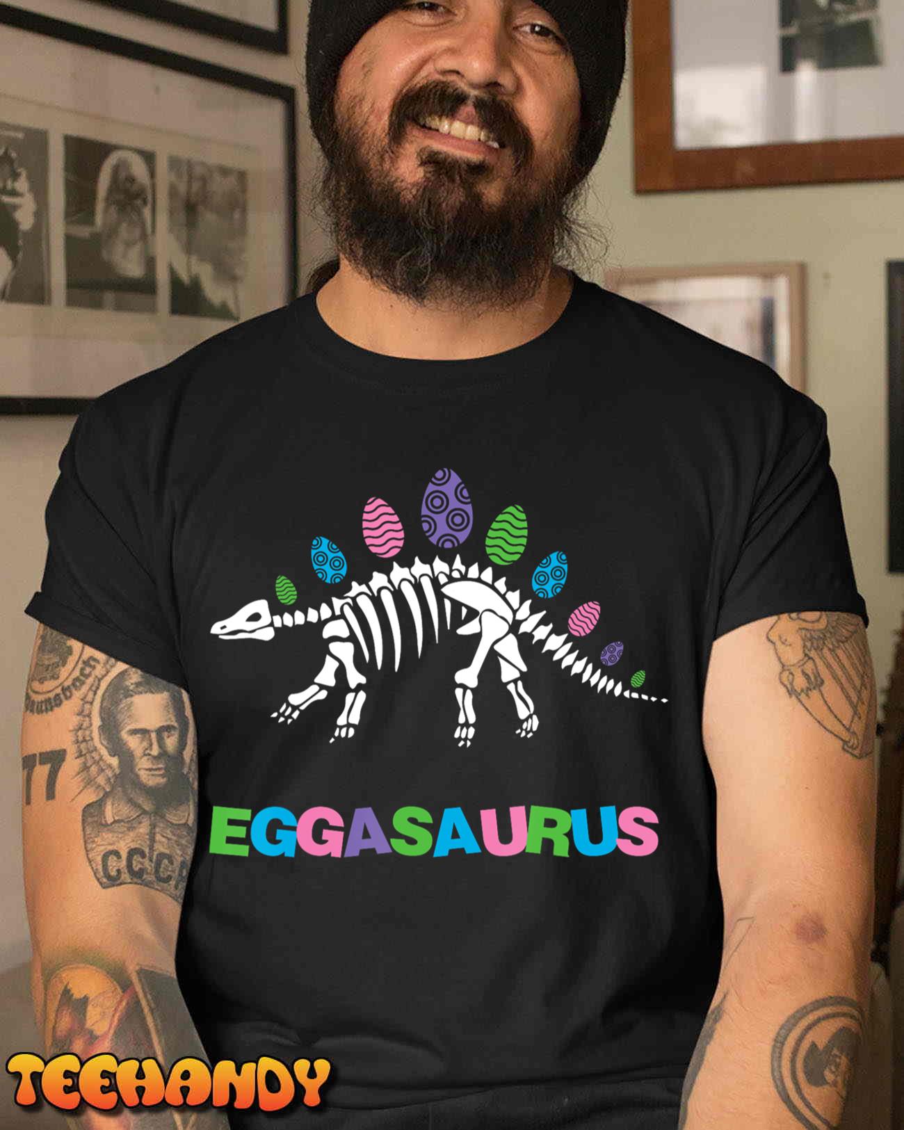 T Rex Eggasaurus Easter Day Skeleton Stegosaurus Dinosaur T-Shirt