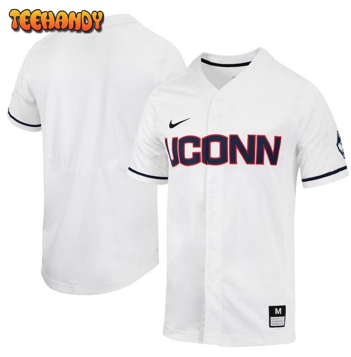 White UConn Huskies Replica Full-Button Baseball Jersey