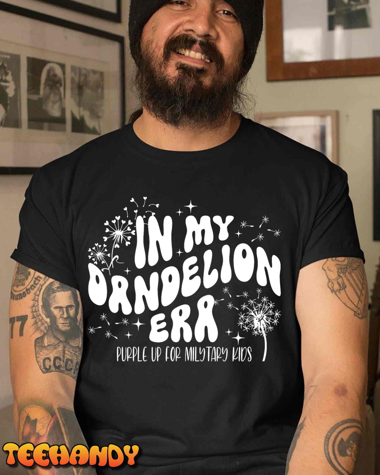 Groovy In My Dandelion Era Purple Up For Military Kids Month T-Shirt