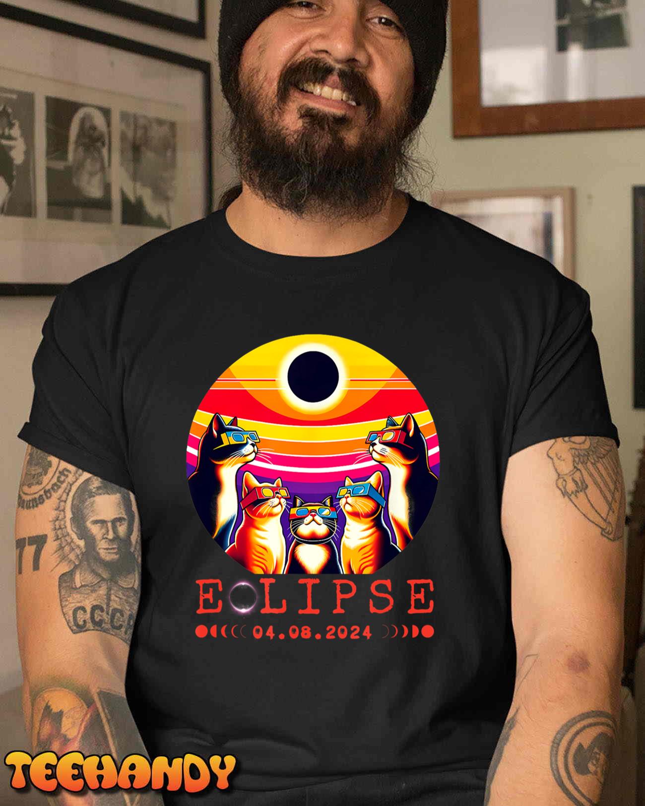 Solar Eclipse 04.08.24 Retro Vintage 2024 Solar Eclipse Cat T-Shirt