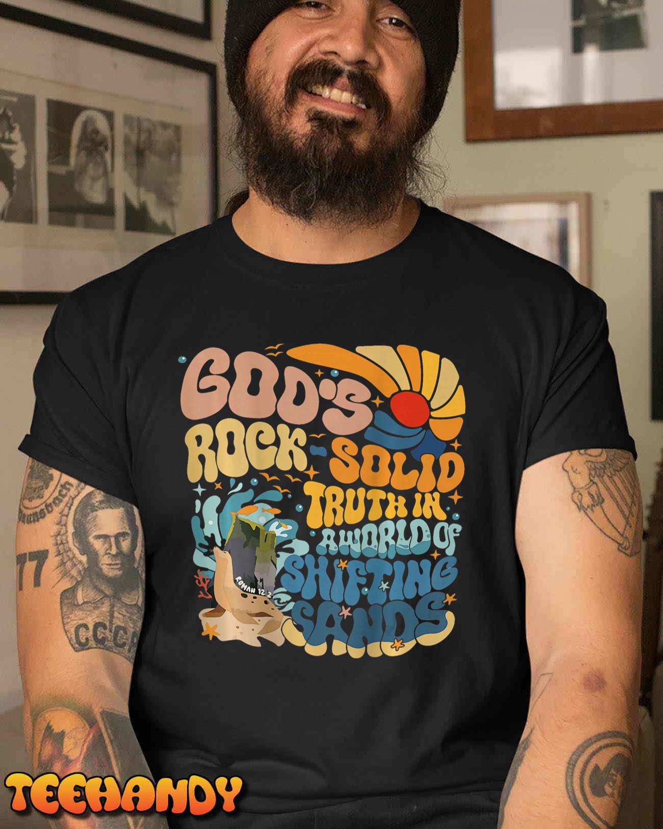 Gods Rock Solid Breaker Rock Beach VBS 2024 Christian Groovy T-Shirt