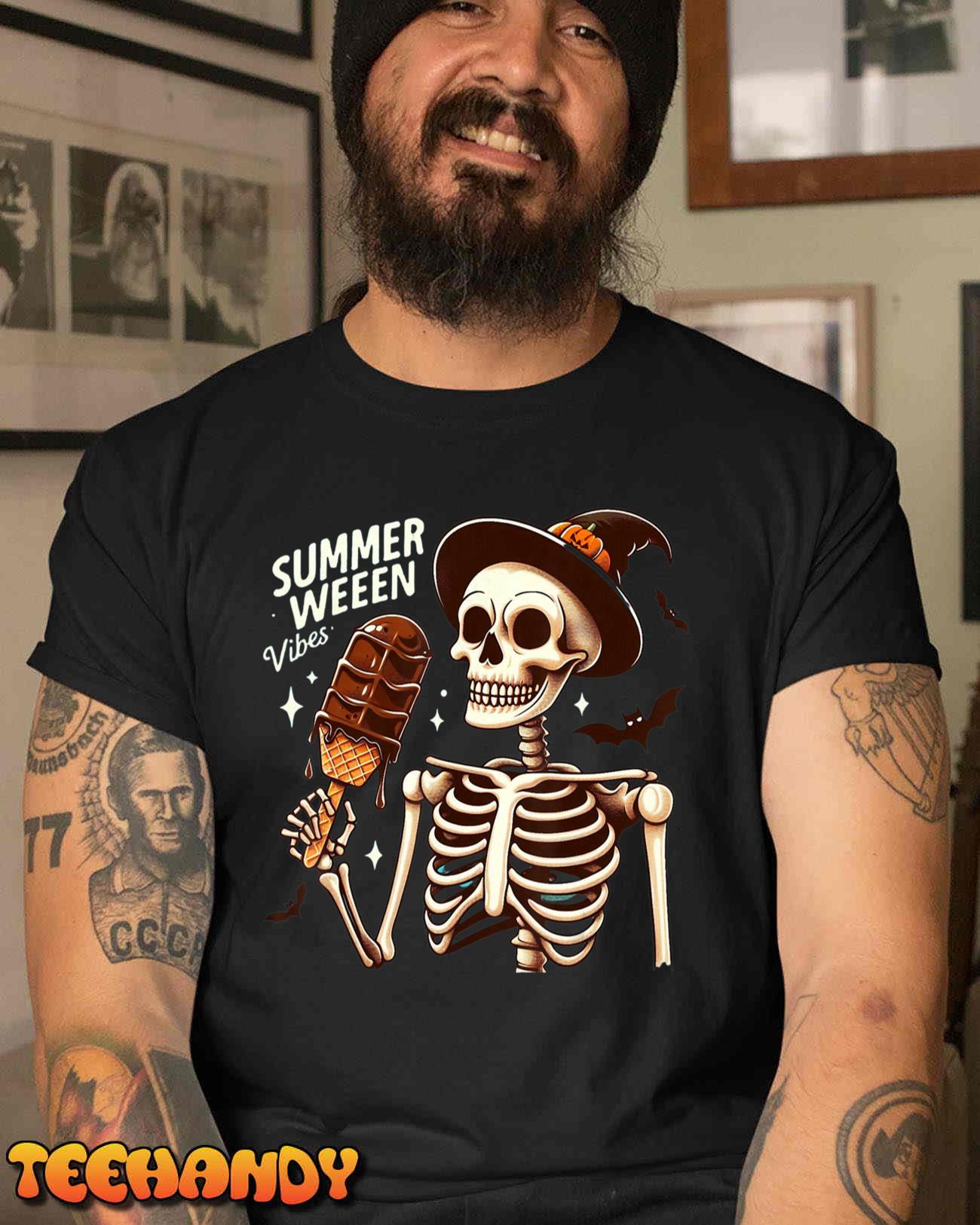 Happy Summerween Vibes Skeleton Ice Cream Summer Halloween T-Shirt