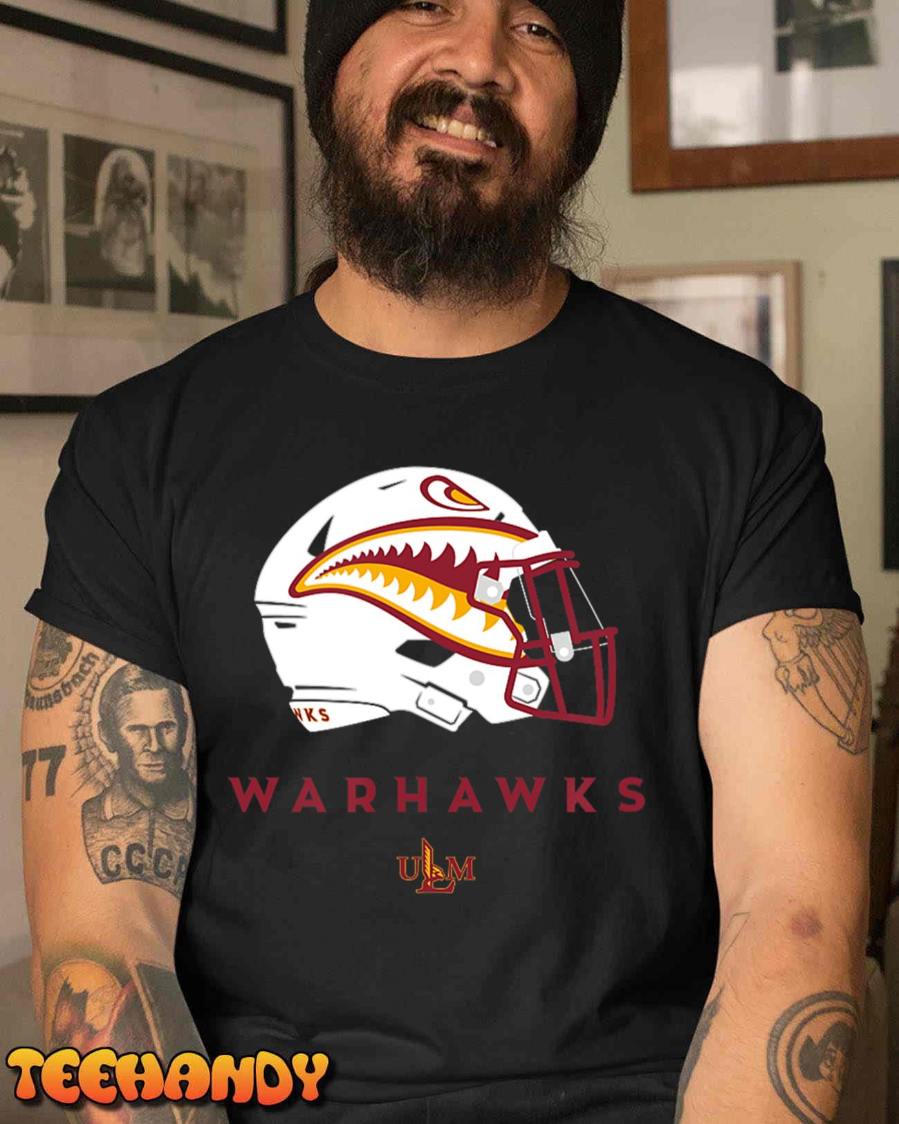 Louisiana Monroe ULM Warhawks All-Season Football Helmet T-Shirt