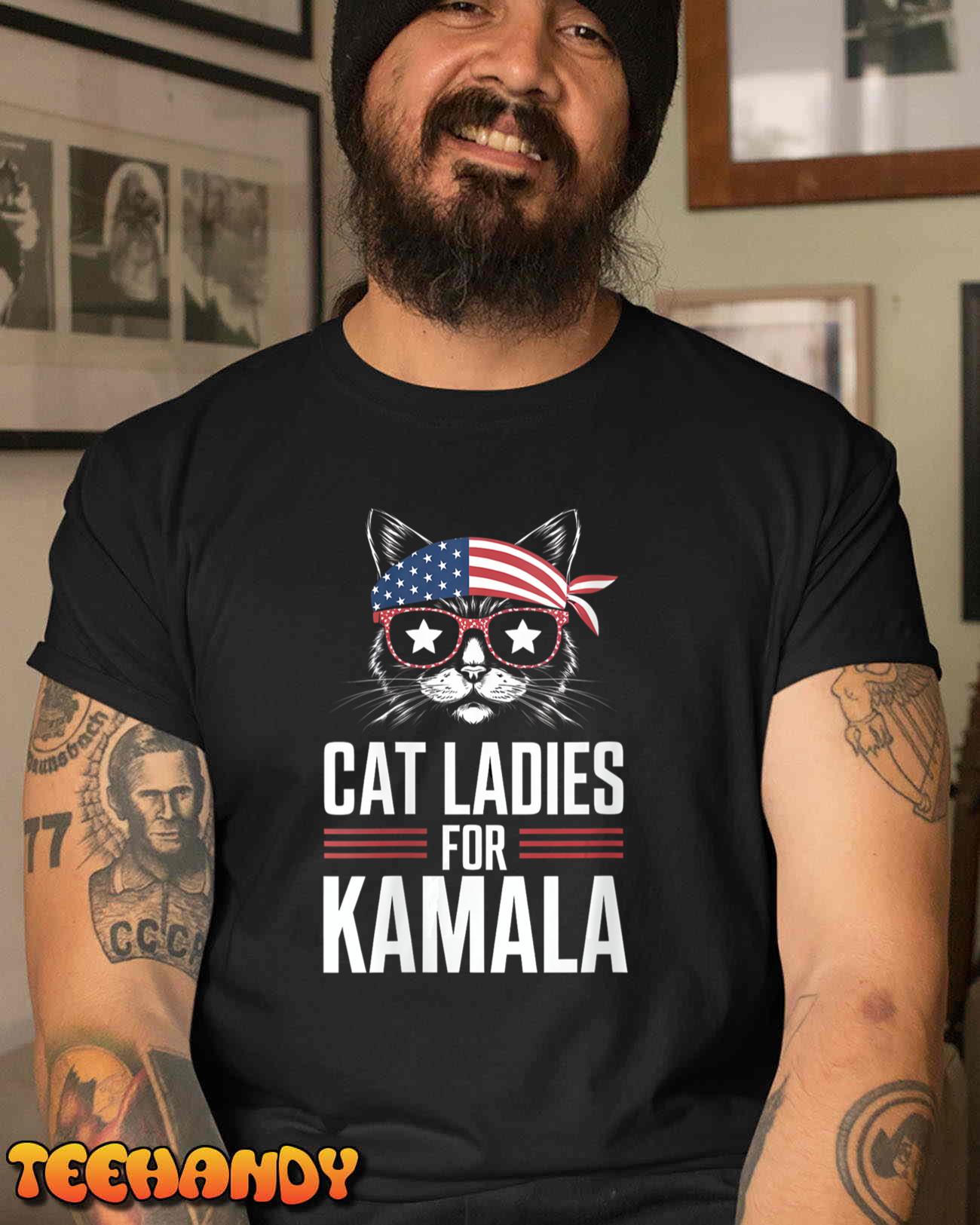 Womens Cat Ladies for Kamala Funny Cat 2024 President Kamala-Harris T-Shirt