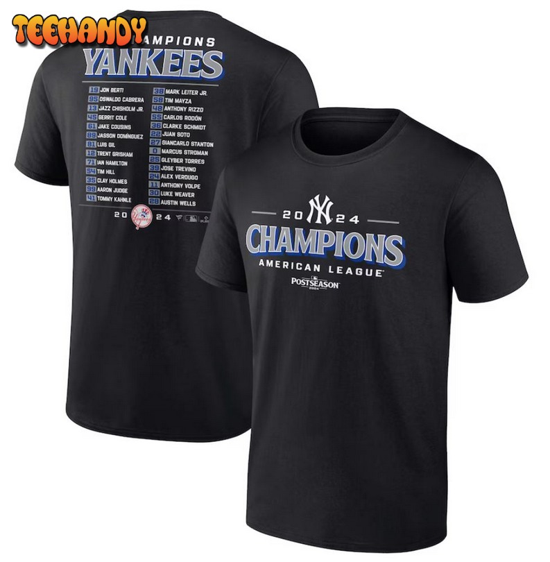 New York Yankees 2024 American League Champions Bloop Single Roster T-Shirt