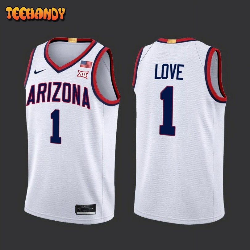 Arizona Wildcats Caleb Love BIG 12 Conference White College Basketball Jersey